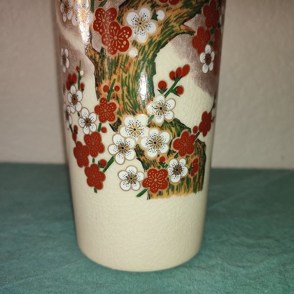 Gorgeous Japanese Art Vase Cherry Tree Golden Accents ceramic vintage quality - Picture 2 of 8